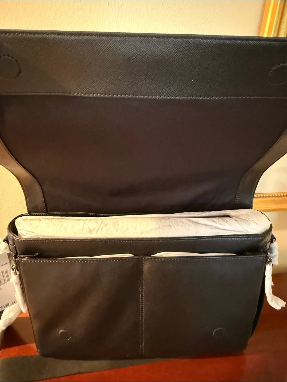 Michael Kors Men's Large Black Leather Briefcase with Logo Plaque